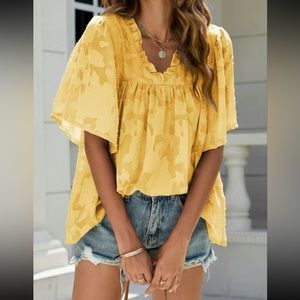 Floral Boho Shirred V Neck Blouse